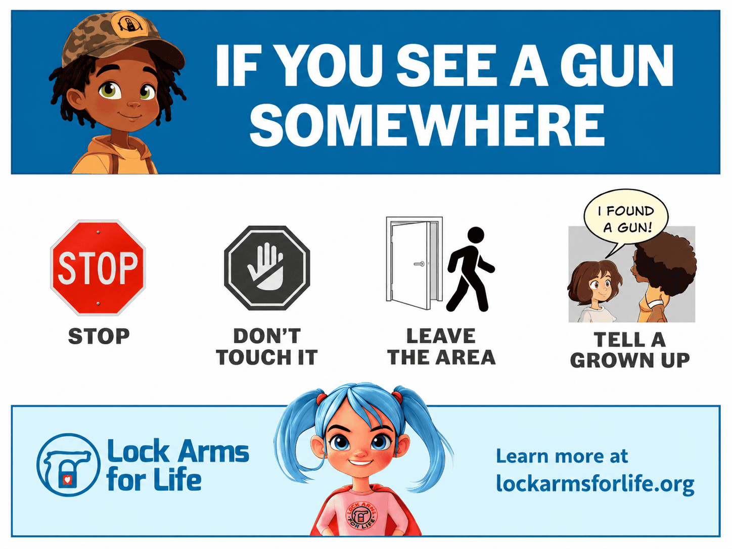 Lock Arms for Life firearm safety cards with secure storage guidance