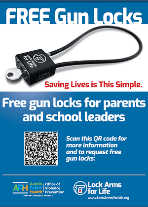 Free gun lock request flyer with QR code from Lock Arms for Life