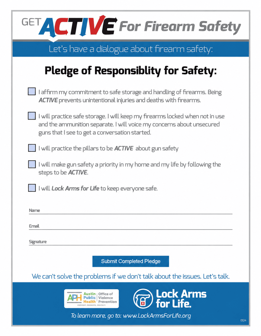 Get ACTIVE firearm safety pledge from Lock Arms for Life