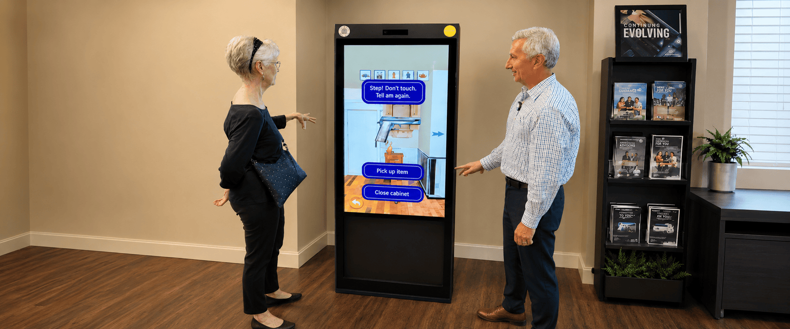Lock Arms for Life board members Dr Guzman and Patdemonstrating interactive firearm safety education technology