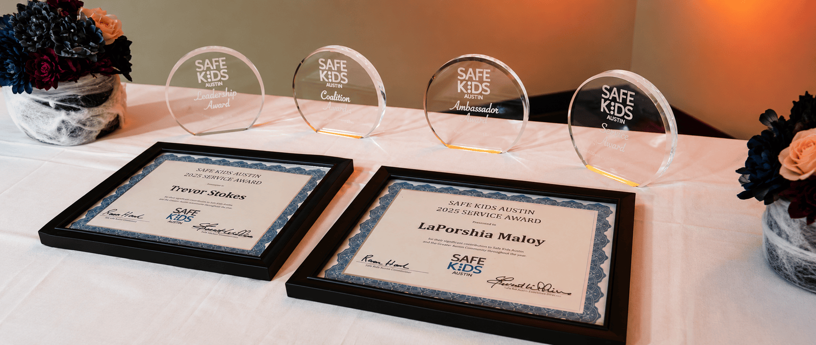Safe Kids Austin awards and community safety recognition plaques